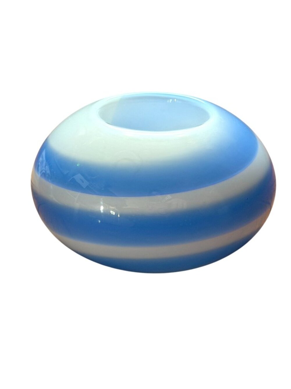 Vintage Partylite Spiral Blue Tealight Holder-Blown Glass-Blue/White-GUC